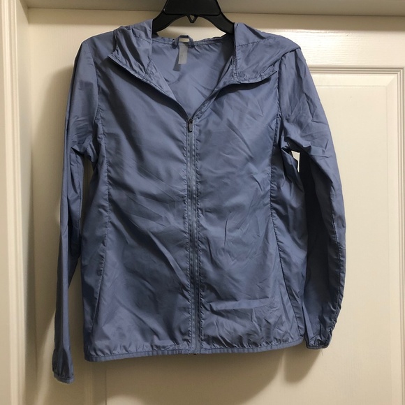 Hyba Jackets & Blazers - Ladies Small blue nylon zip jacket with back zip pocket and hood